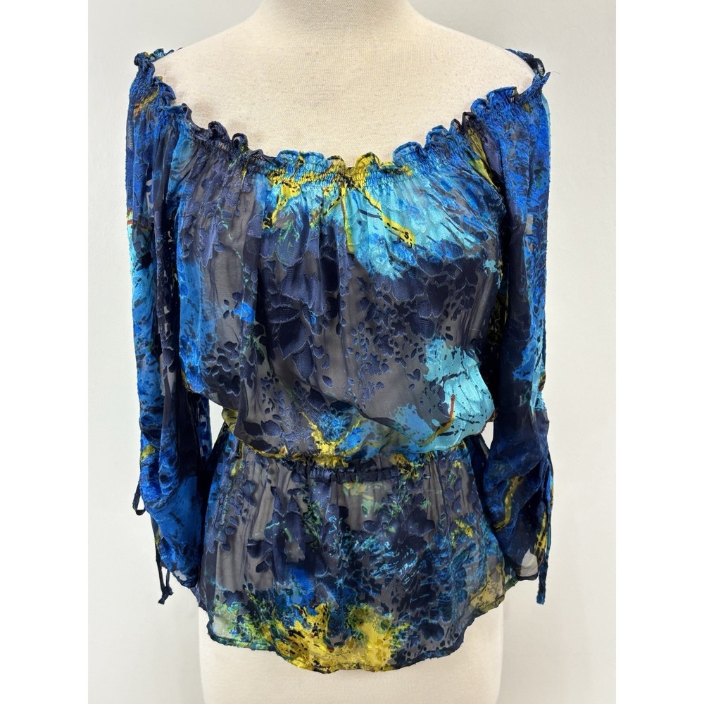 Vtg Cache Silk Blend Top Blouse Sz Xsmall Sheer Off Shoulder Fairy Y2K Whimsical